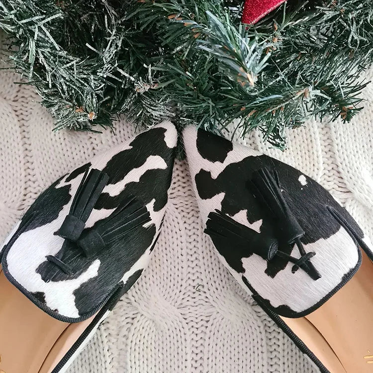 Gwendolyn | Cow Print Loafers With Tassels