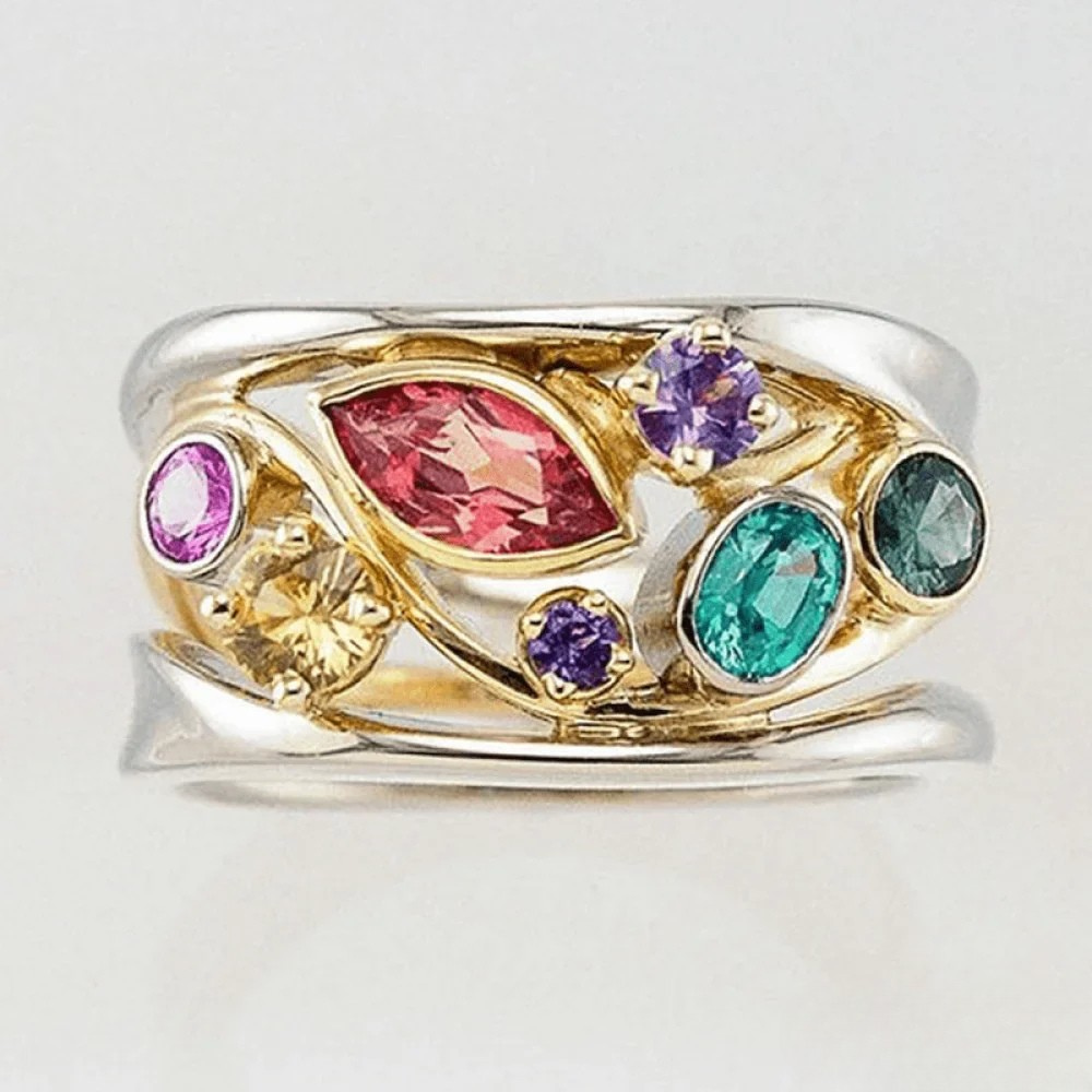 Vintage Ring with Gold and Silver-Colored Zirconia