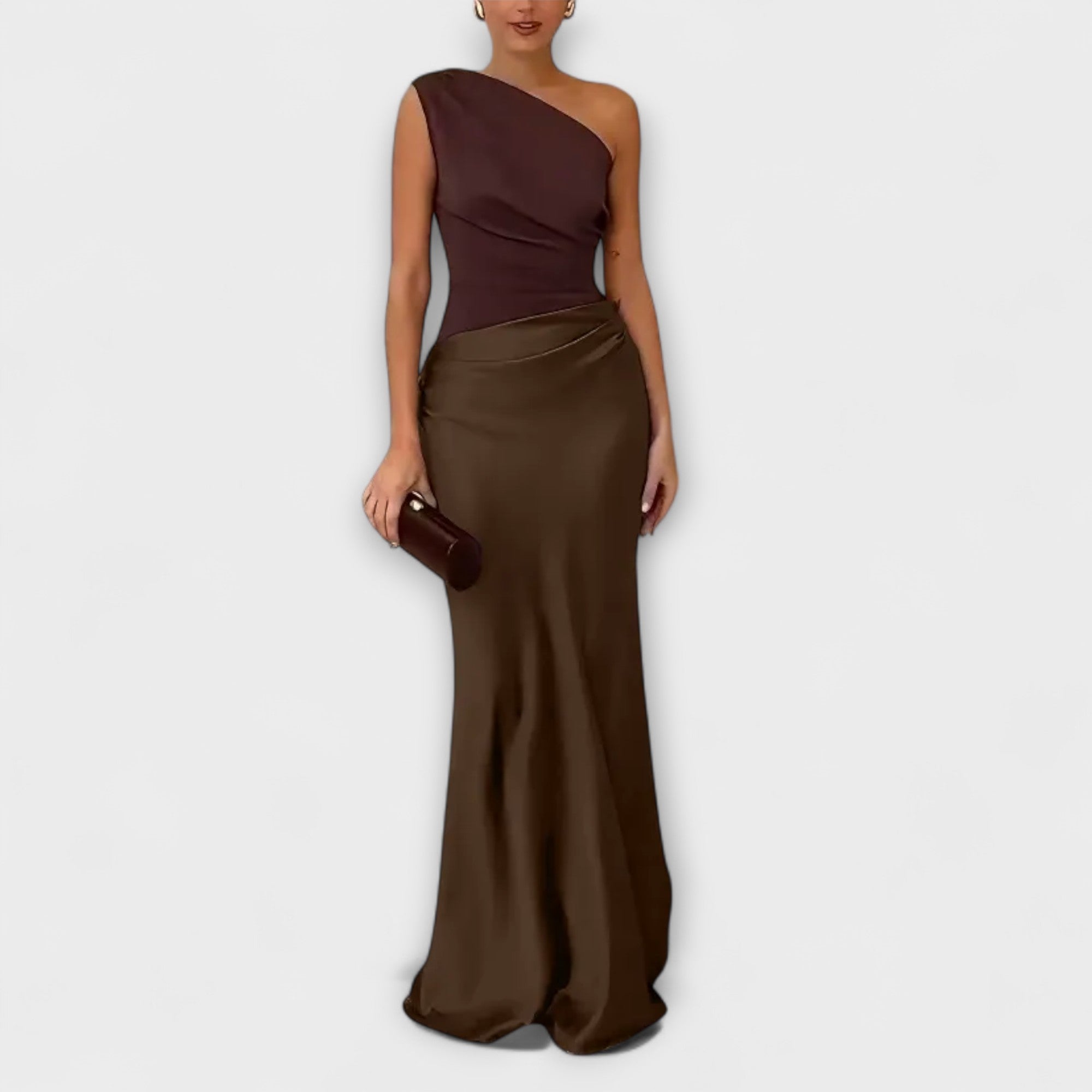 Elegant One-Shoulder Pleated Maxi Dress